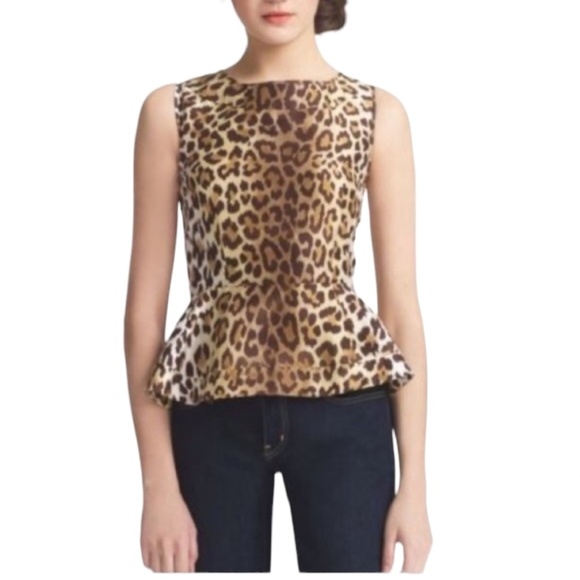 Kate Spade Randi Leopard Print Sleeveless Peplum Top Blouse Size 2 - Picture 2 of 10